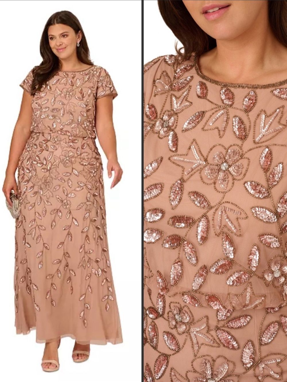 NWT Adrianna Papell Plus Size Boat-Neck Beaded Blouson Gown Size 20W 20